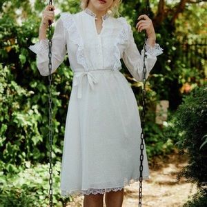 vintage 80s victorian style white lace dress
